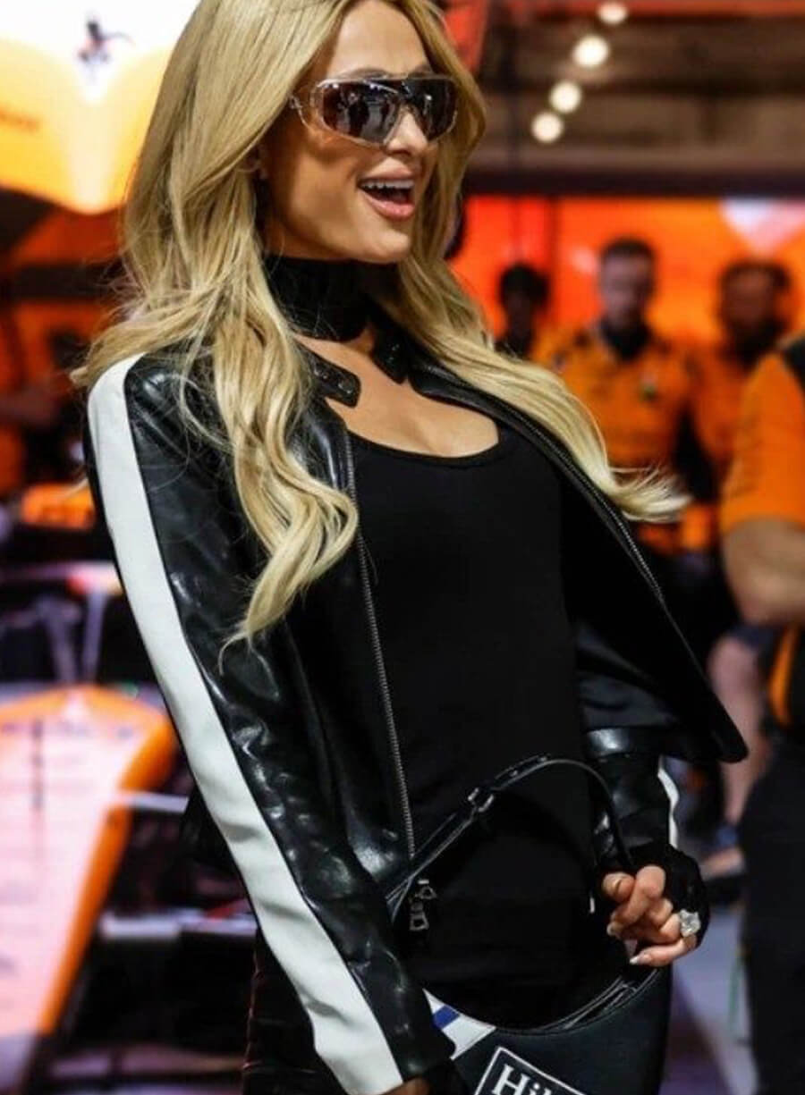 Harpoon Paris Hilton Inspired Black Leather Jacket - Las Vegas GP 2024 Style