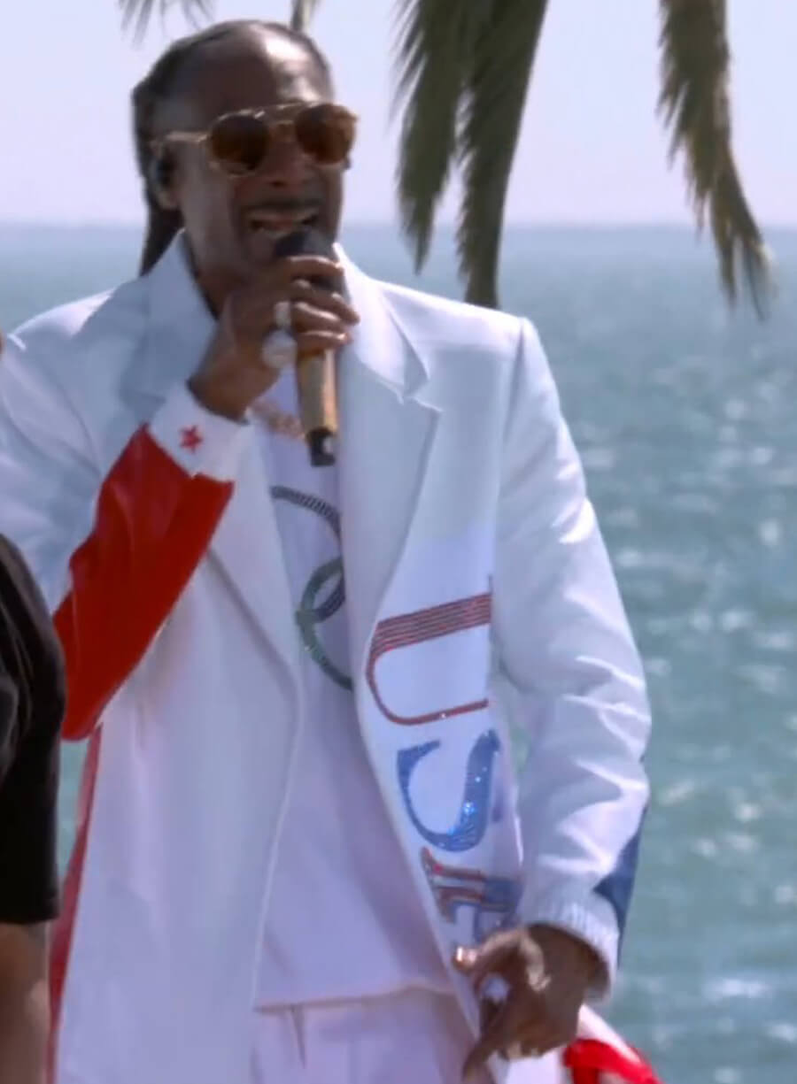 Harpoon Paris Olympics Snoop Dogg Inspired White, Blue, Red Faux Leather Or Real Leather Coat - Kendall Jenner Style