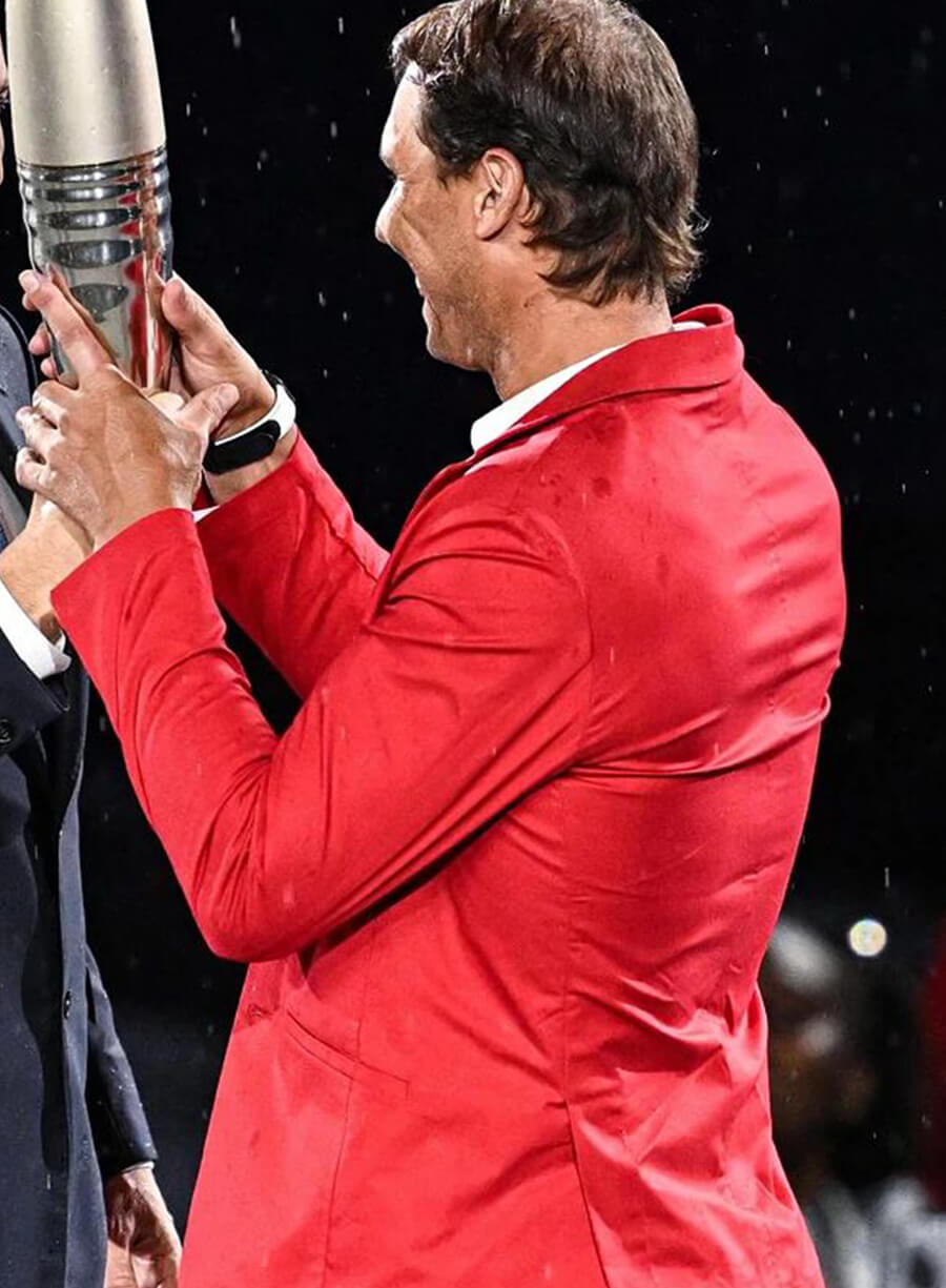 Harpoon Rafael Nadal Paris Olympics Blazer Inspired Red Polyester Fabric Leather Jacket