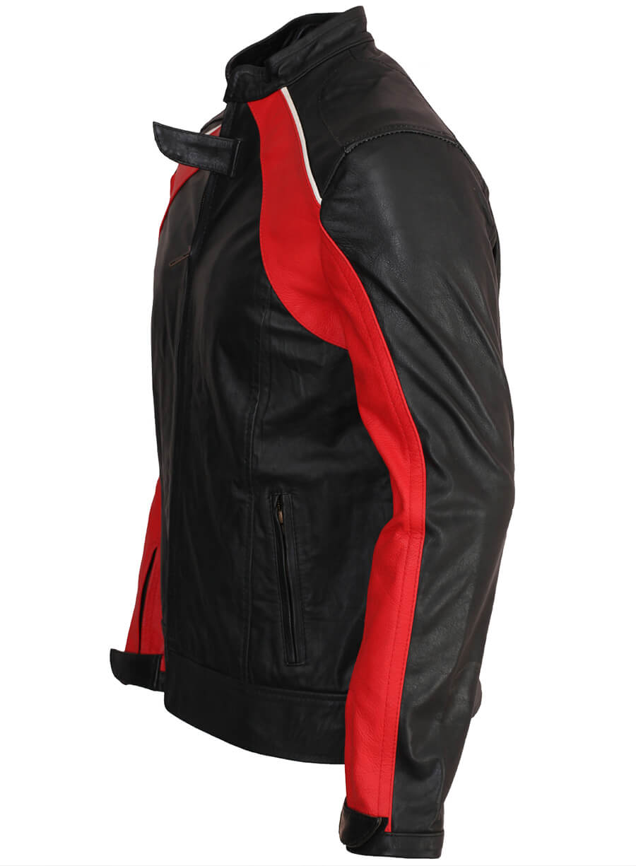 Harpoon and Men Inspired Black & Red Genuine Leather Biker Jacket