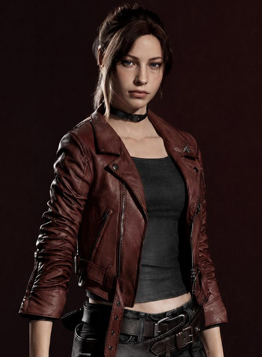 Harpoon Claire Redfield Inspired Red Leather Jacket - Resident Evil Code Veronica Style