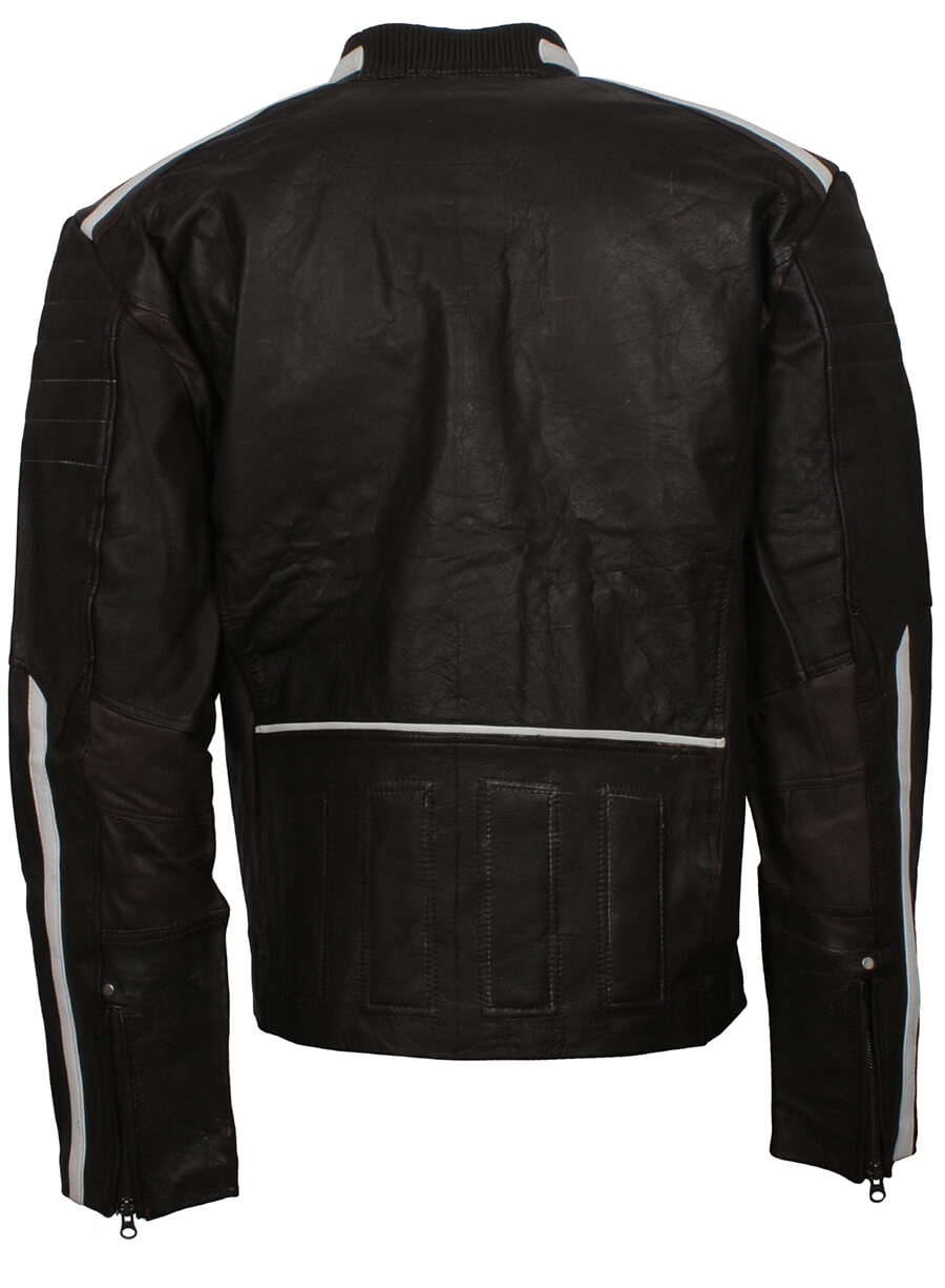 Harpoon Retro With Stripes Inspired Black Leather Jacket