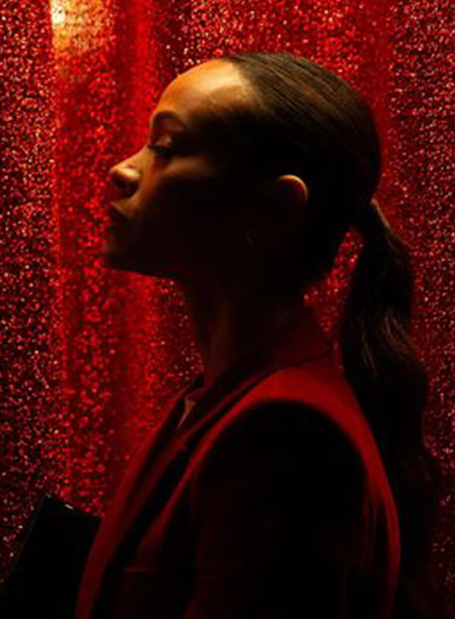 Harpoon Rita Mora Castro Inspired Red Velvet Fabric Leather Jacket - Emilia P�rez 2024 Style