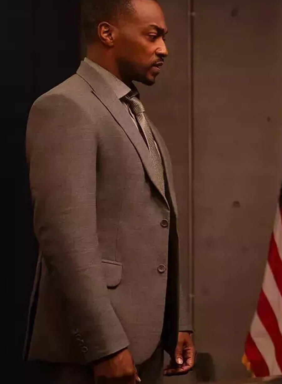 Harpoon Sam Wilson Inspired Grey Plain Fabric Leather Jacket - Captain America: Brave New World Style