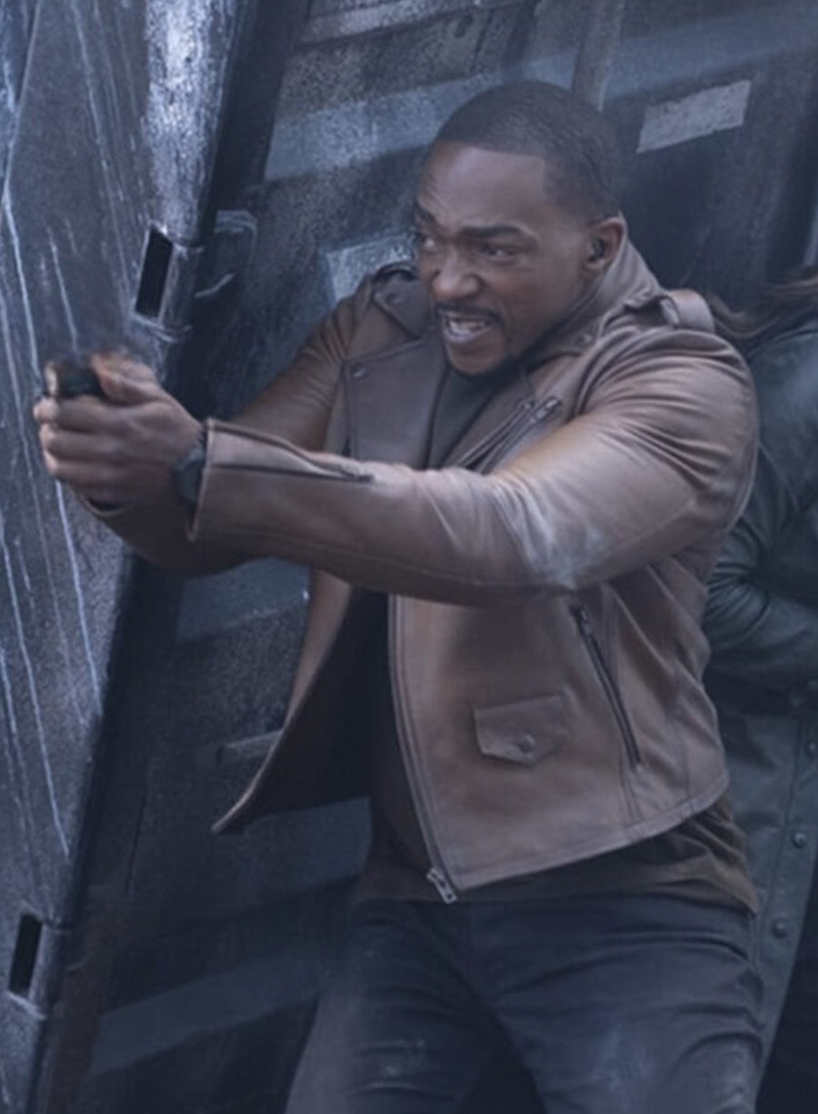 Harpoon Sam Wilson Inspired Brown Leather Jacket - The Falcon and the Winter Soldier Style