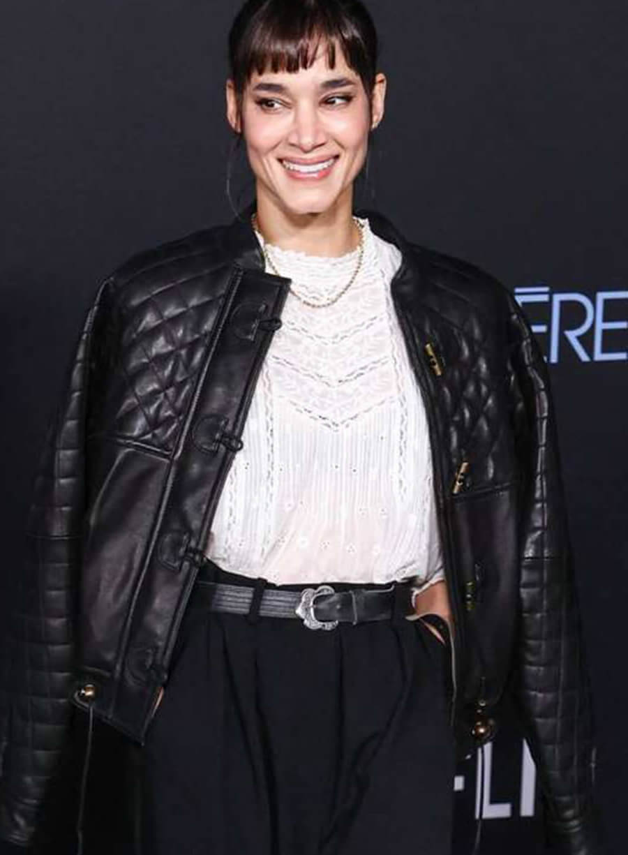 Harpoon Sofia Boutella Inspired Black Real Leather Leather Jacket - Emilia P�rez 2024 Premiere Style