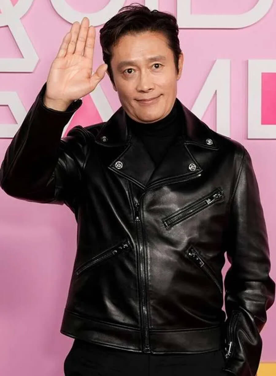 Harpoon Front Man Inspired Black Leather Jacket - Squid Game S02 Style