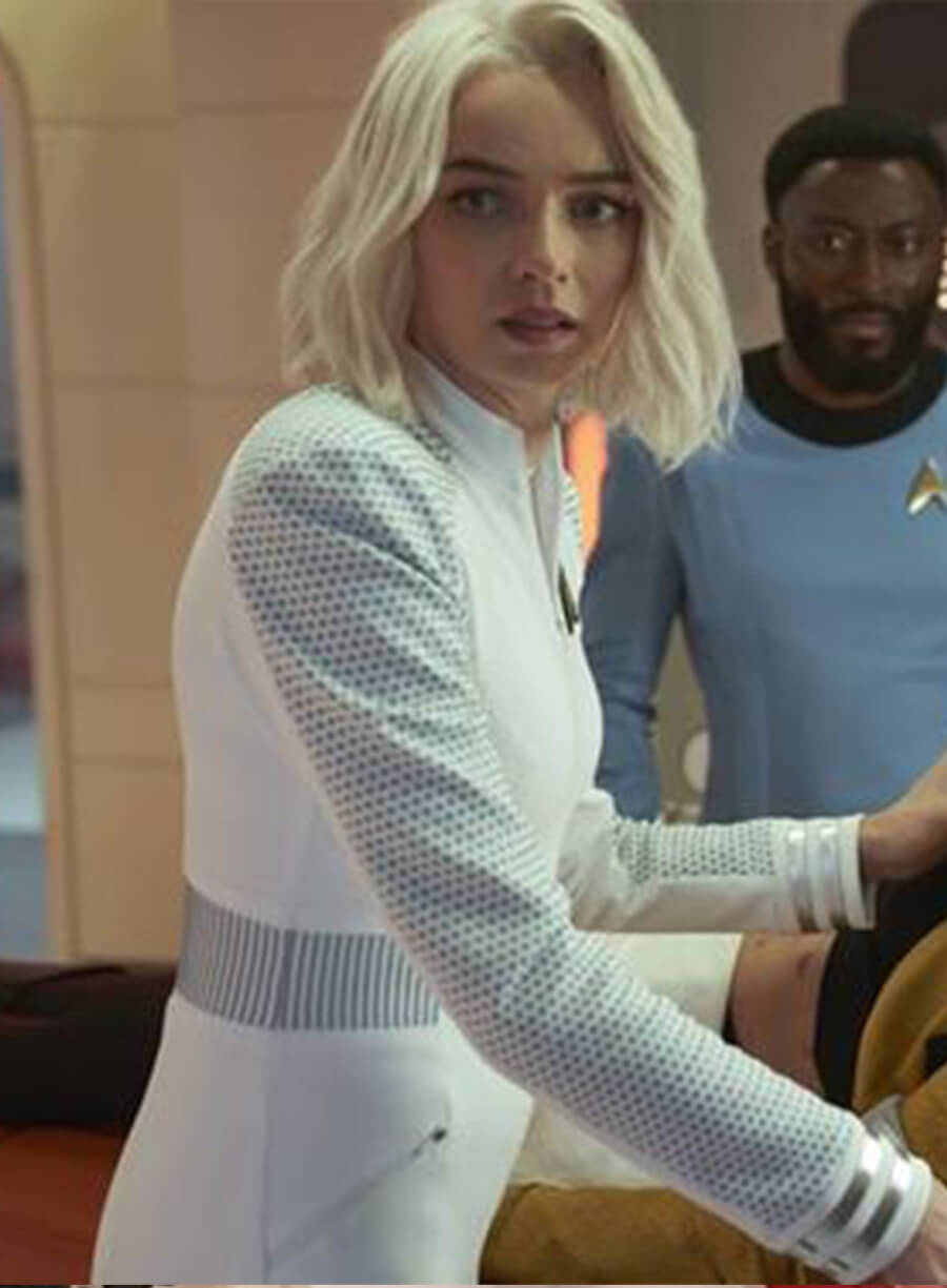 Harpoon Christine Chapel Inspired White Leather Jacket - Star Trek Strange New World Style