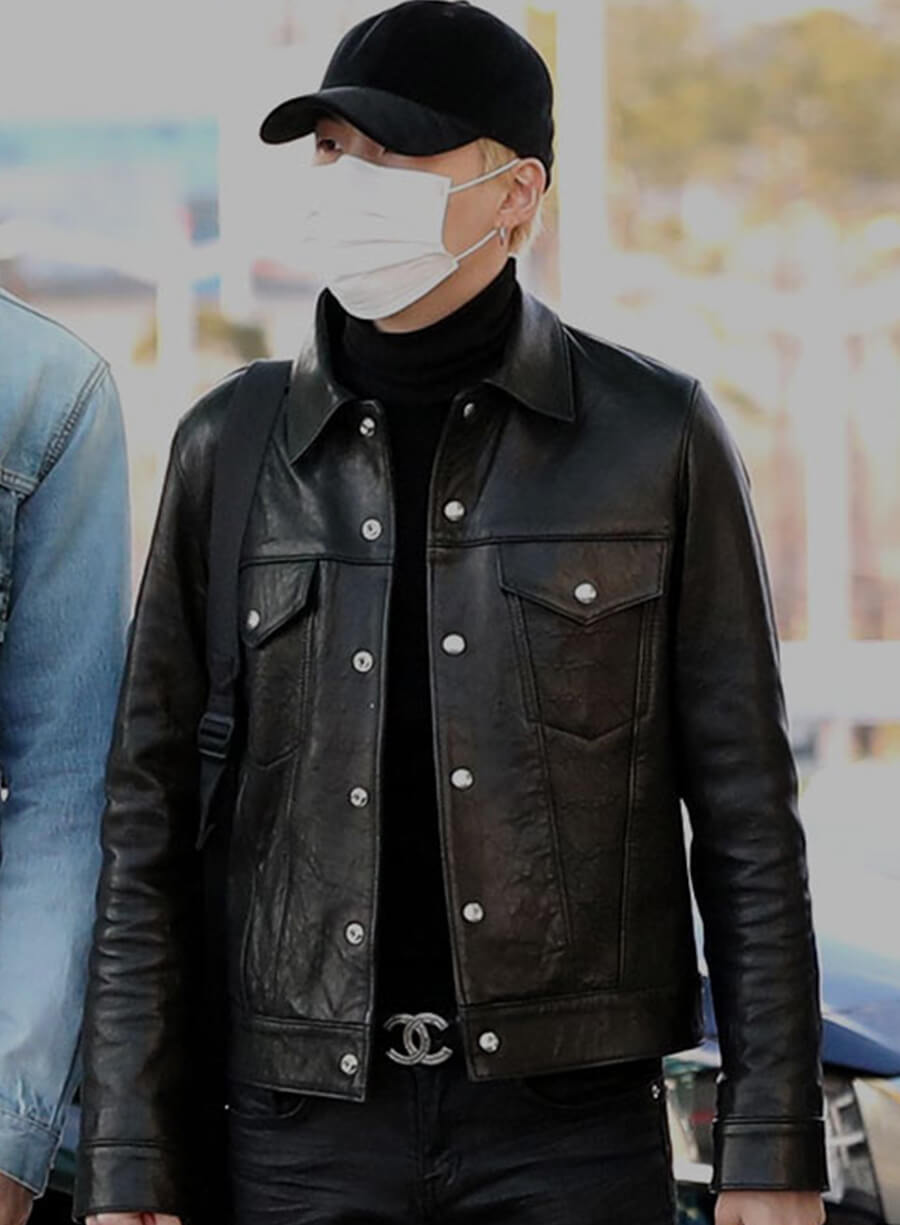 Harpoon Suga Min Yoon-gi Inspired Black Leather Jacket
