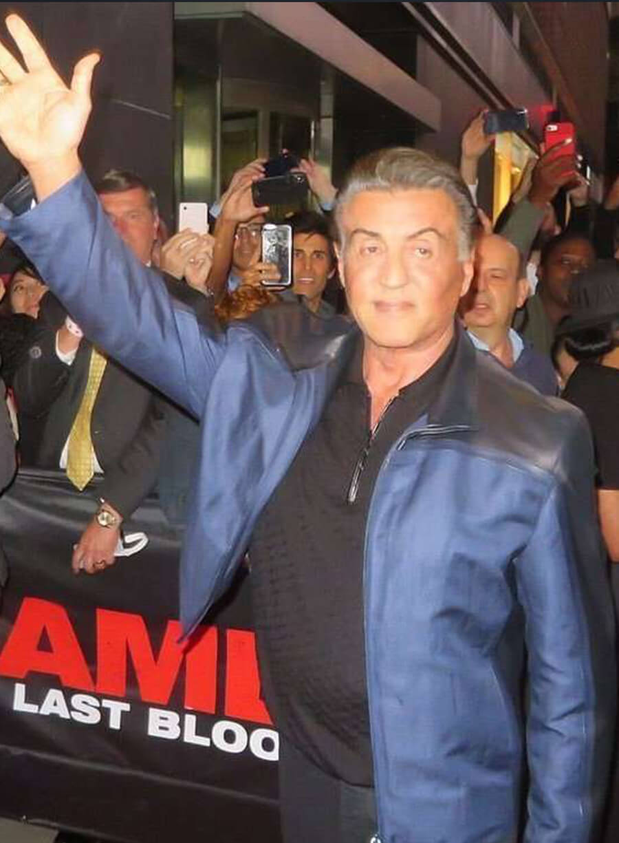 Harpoon Sylvester Stallone Inspired Black & Blue Cotton & Faux Leather Cotton Jacket - Rambo: Last Blood Style