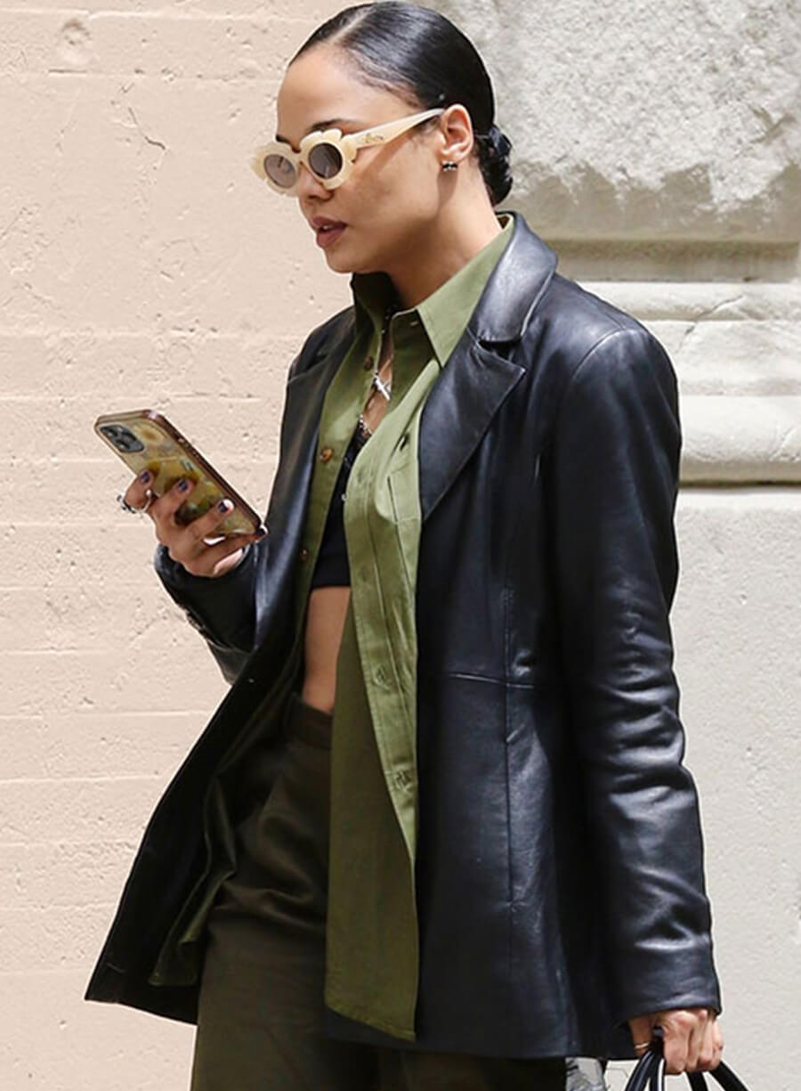 Harpoon Tessa Thompson Blazer Inspired Black Leather Jacket