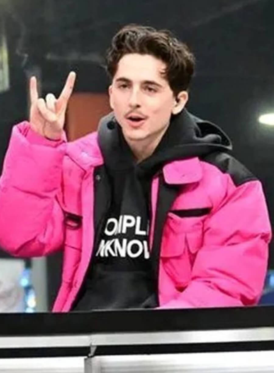 Harpoon Timothee Chalamet Pink Puffer Inspired Pink Leather Jacket