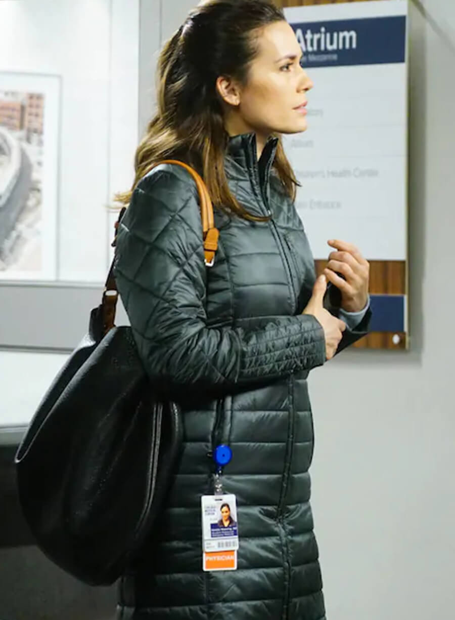 Harpoon Dr. Natalie Manning Inspired Black Parachute Fabric Leather Jacket - Chicago Med Style