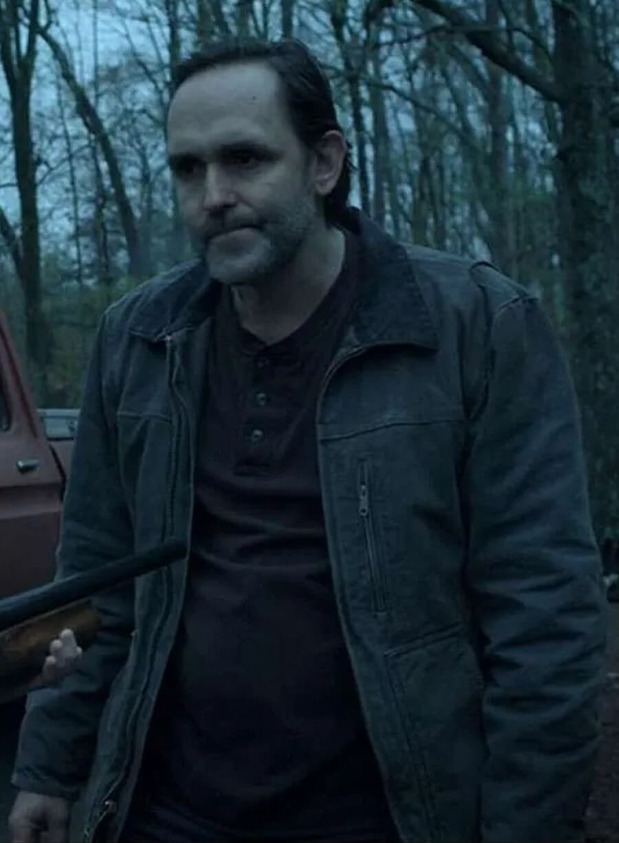 Harpoon Cade Langmore Inspired Blue Polyester Fabric Leather Jacket - Ozark TV Series Style