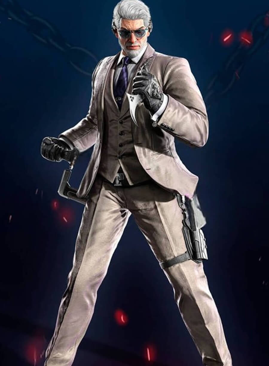 Harpoon Victor Chevalier Inspired Grey Suiting Fabric Leather Jacket - Tekken 8 Style