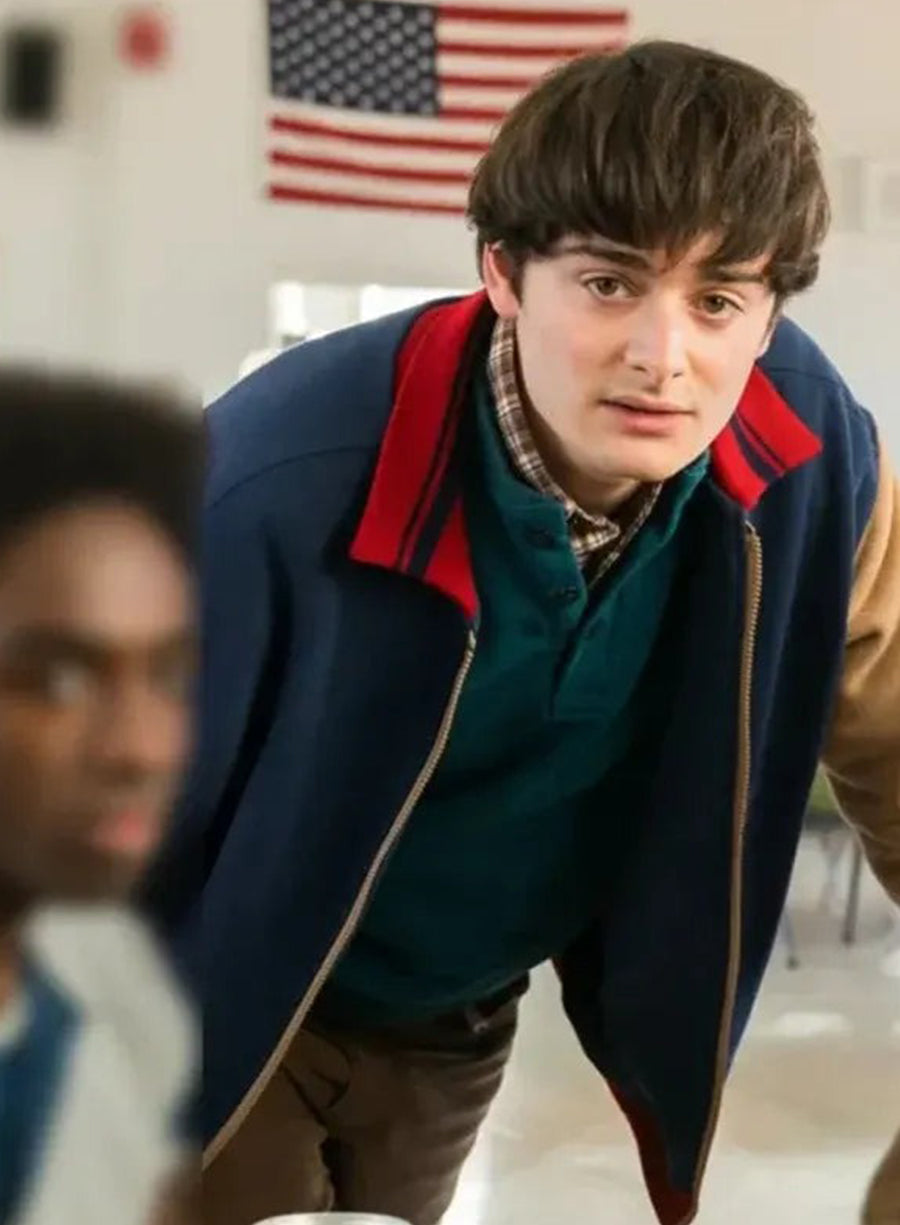 Harpoon Will Byers Inspired Blue And Beige Leather Jacket - Stranger Things Style