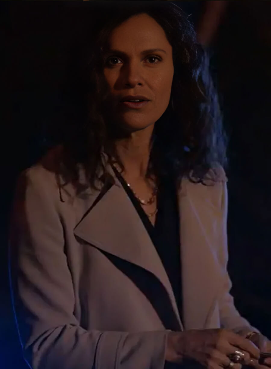 Harpoon Amy Brenneman Inspired White Fabric Coat - The Old Man Tv Series Style