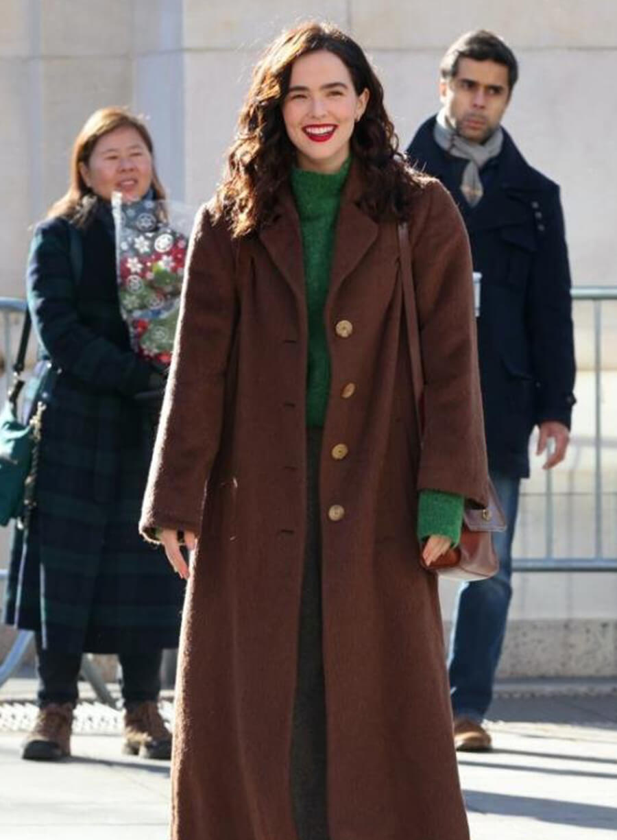 Harpoon Zoey Deutch Inspired Brown Wool Coat - Something from Tiffany's Style