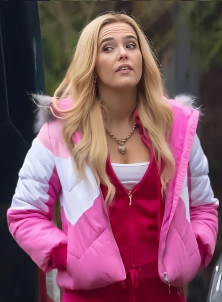 Harpoon Zoey Deutch Inspired Pink Fabric Hooded Jacket - Zombieland Style