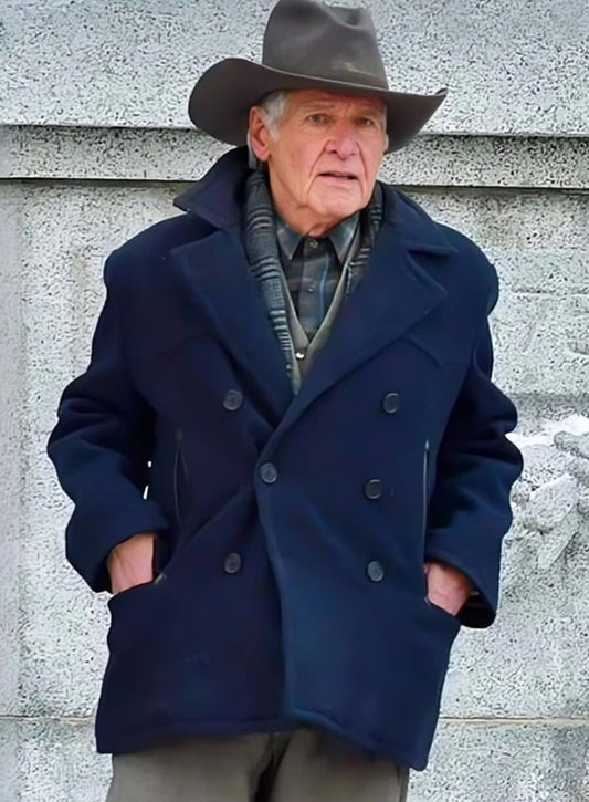 Harpoon Harrison Ford Inspired Blue Wool Fabric Coat - 1923 S02 Tv Series Style