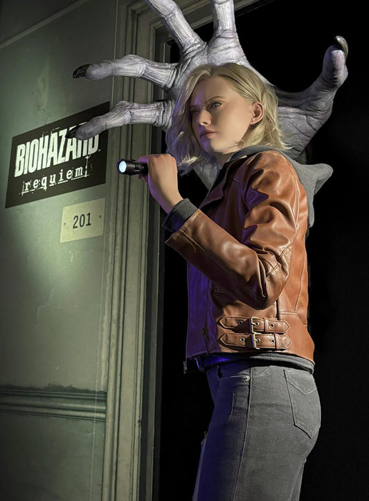 Harpoon Grace Ashcroft Inspired Brown Leather Jacket - Resident Evil Requiem Style