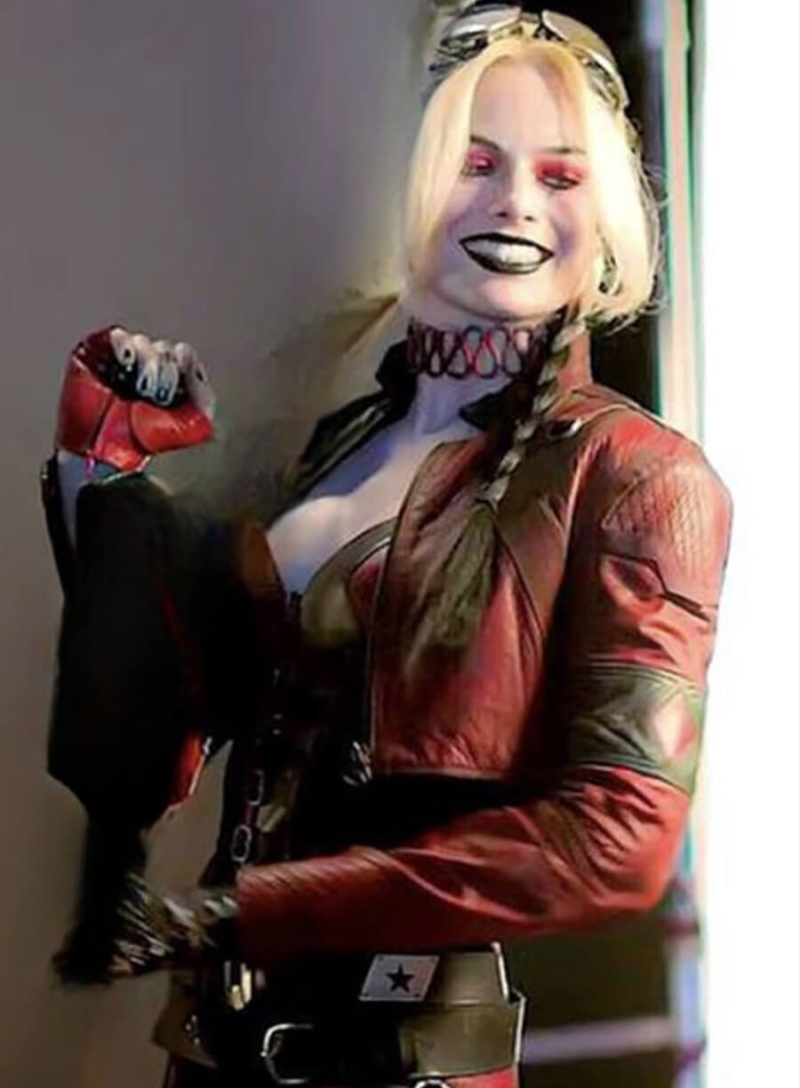 Harpoon Harley Quinn Inspired Red Faux Leather / Real Leather Leather Jacket - Suicide Squad 2 Style