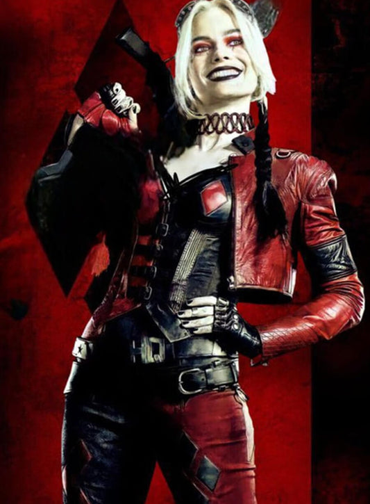 Harpoon Harley Quinn Inspired Red Faux Leather / Real Leather Leather Jacket - Suicide Squad 2 Style
