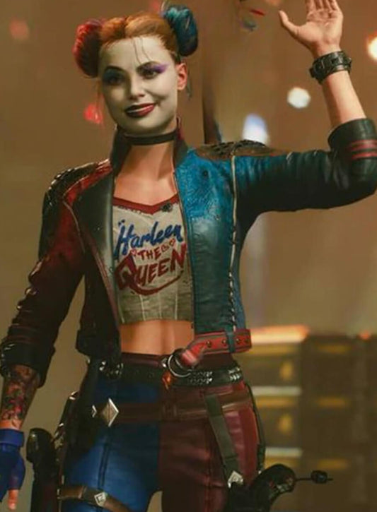 Harpoon Harley Quinn Inspired Red & Blue PU Leather Leather Jacket - Suicide Squad: Kill the Justice League Style