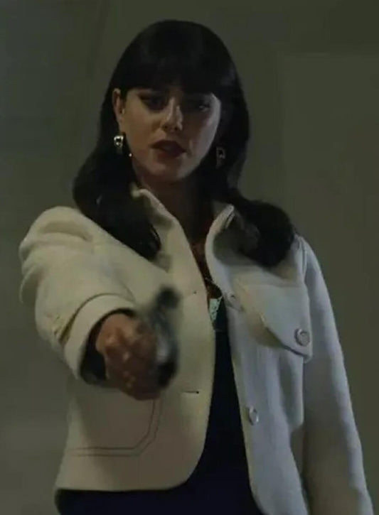 Harpoon Susie Glass Inspired White Leather Jacket - The Gentlemen S01 Style