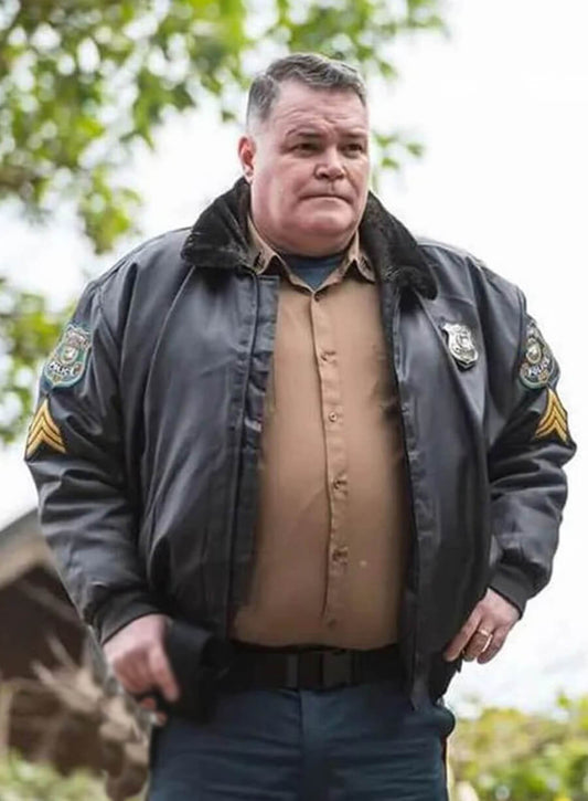 Harpoon Sergeant Sid Sokolowski Inspired Black Leather Jacket - Murder in a Small Town Style