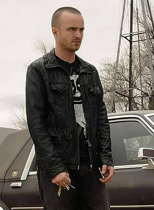 Harpoon Jesse Pinkman Inspired Black Fabric Leather Jacket - Breaking Bad Style
