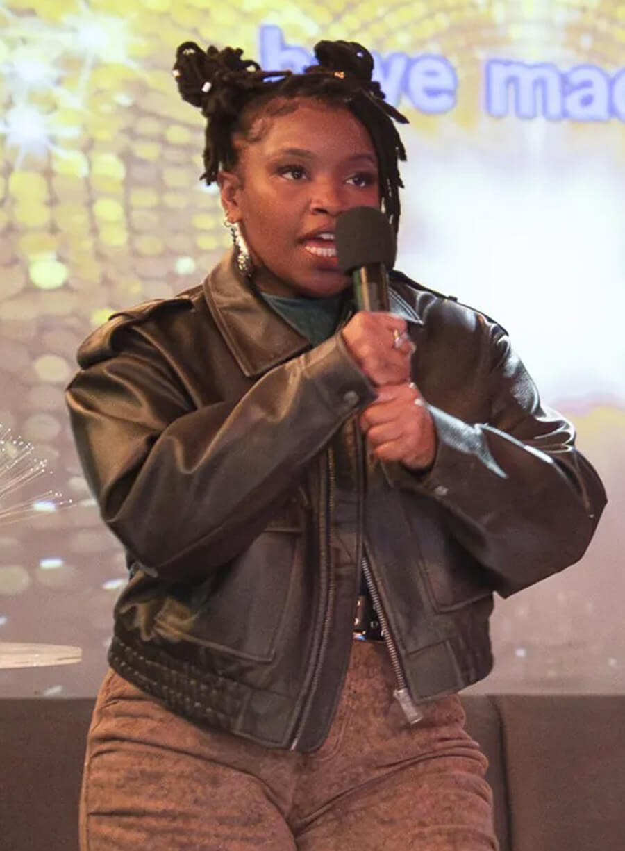 Harpoon Erika Inspired Black Leather Jacket - Abbott Elementary S04 Style