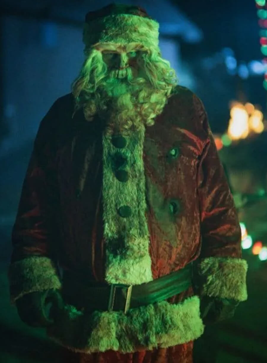Harpoon Santa Inspired Red Velvet Fabric Leather Jacket - Christmas Bloody Christmas 2022 Style