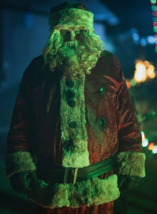 Harpoon Santa Inspired Red Velvet Fabric Leather Jacket - Christmas Bloody Christmas 2022 Style