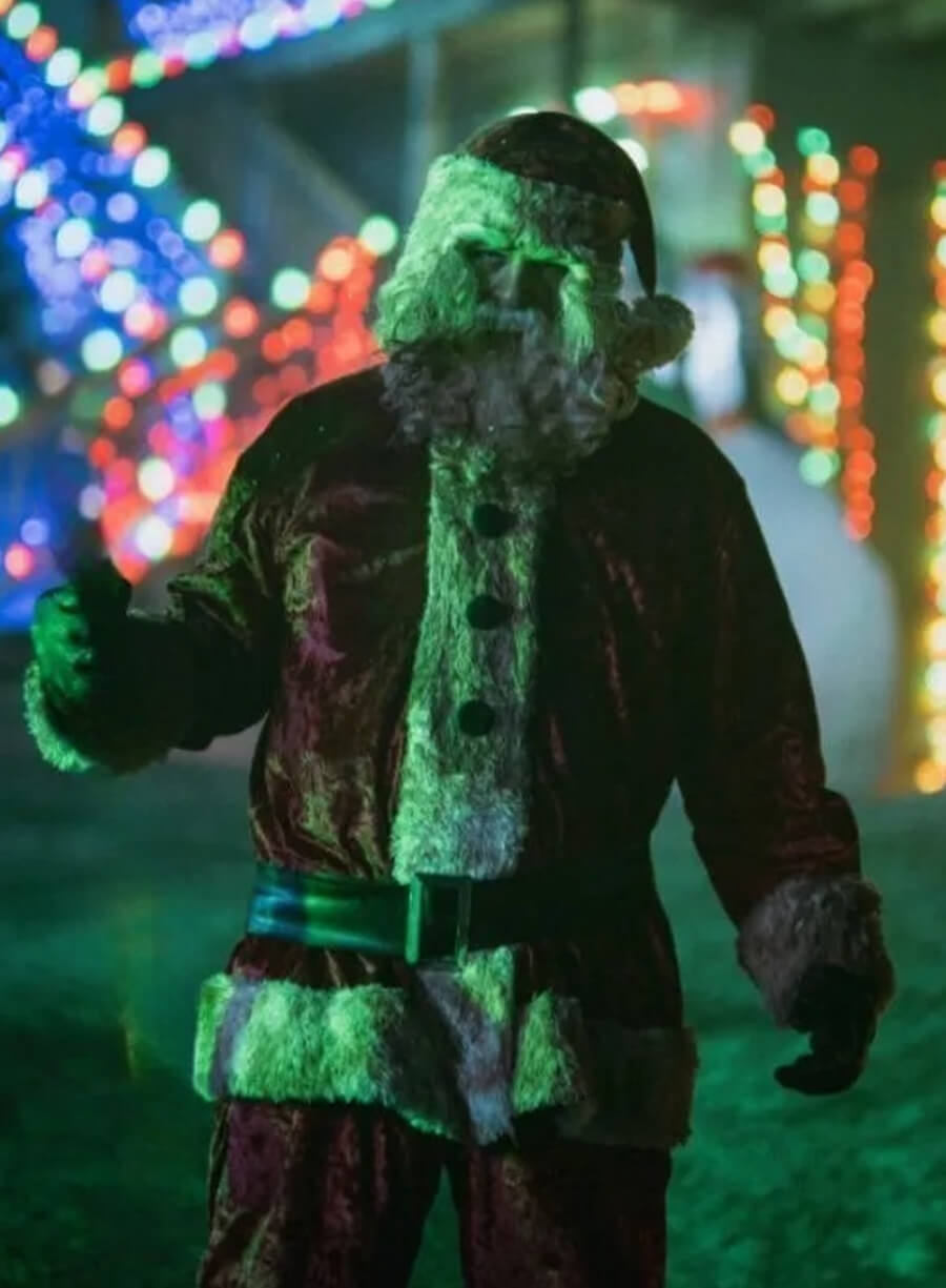 Harpoon Santa Inspired Red Velvet Fabric Leather Jacket - Christmas Bloody Christmas 2022 Style