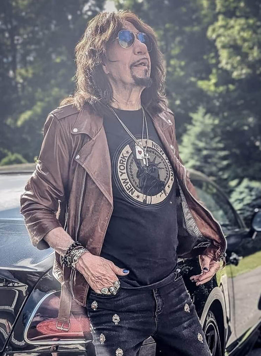Harpoon Ace Frehley Inspired Brown Real Leather Biker Jacket