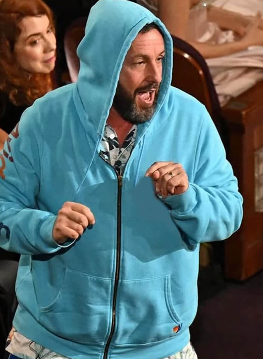 Harpoon Adam Sandler Inspired Blue Hooded Jacket - Oscars Red Carpet 2025 Style