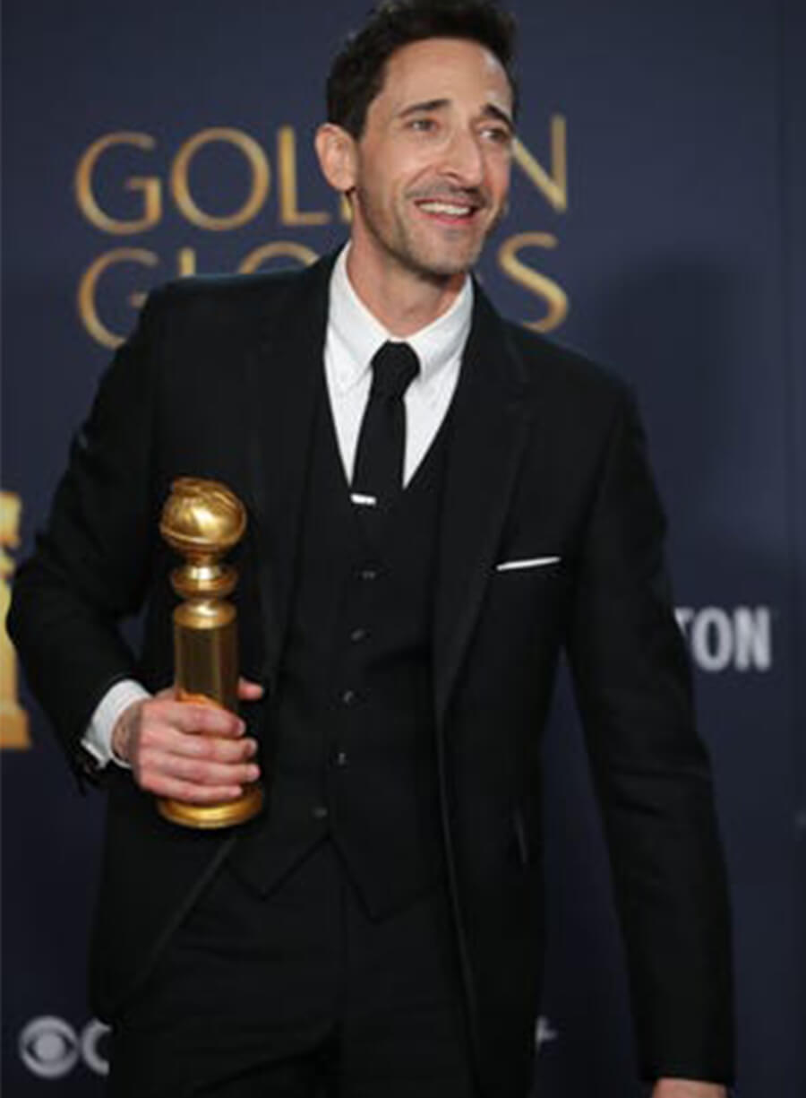 Harpoon Adrien Brody Inspired Black Leather Jacket - Golden Globes 2025 Style