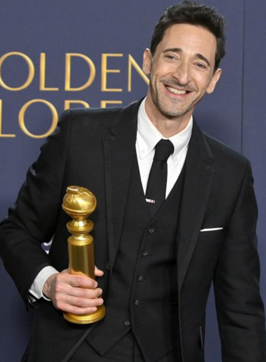 Harpoon Adrien Brody Inspired Black Leather Jacket - Golden Globes 2025 Style