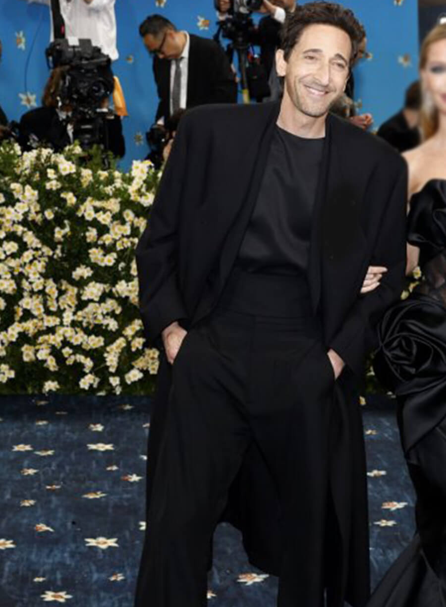 Harpoon Adrien Brody Inspired Black Wool Coat - Met Gala Red Carpet 2025 Style