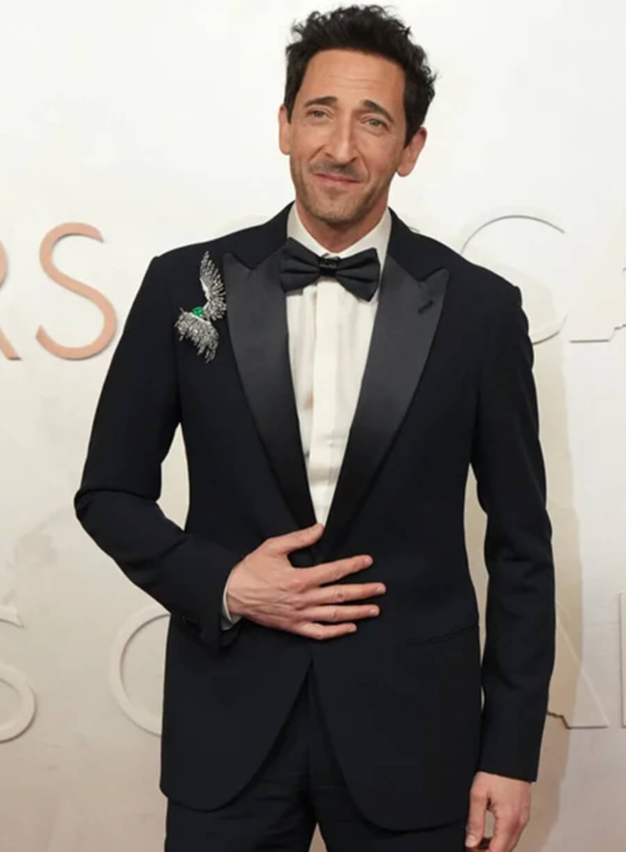 Harpoon Adrien Brody Inspired Navy Blue Leather Jacket - Oscars Red Carpet 2025 Style