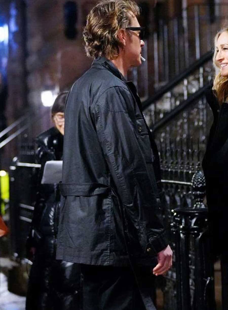 Harpoon John Corbett Inspired Black Fabric Leather Jacket - And Just Like That S02 Style