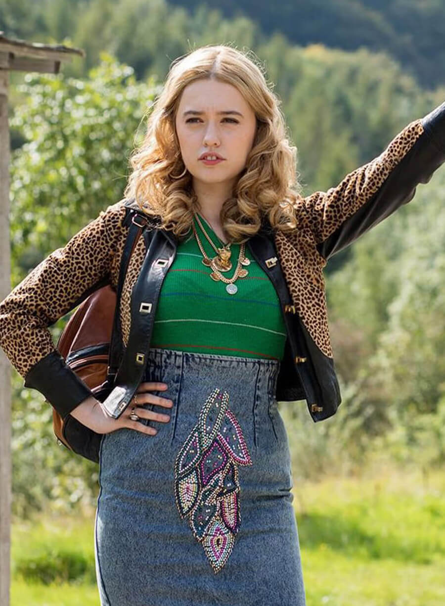 Harpoon Aimee Lou Wood Inspired Leopard Printed Fabric Leather Jacket - Sex Education S02 Style