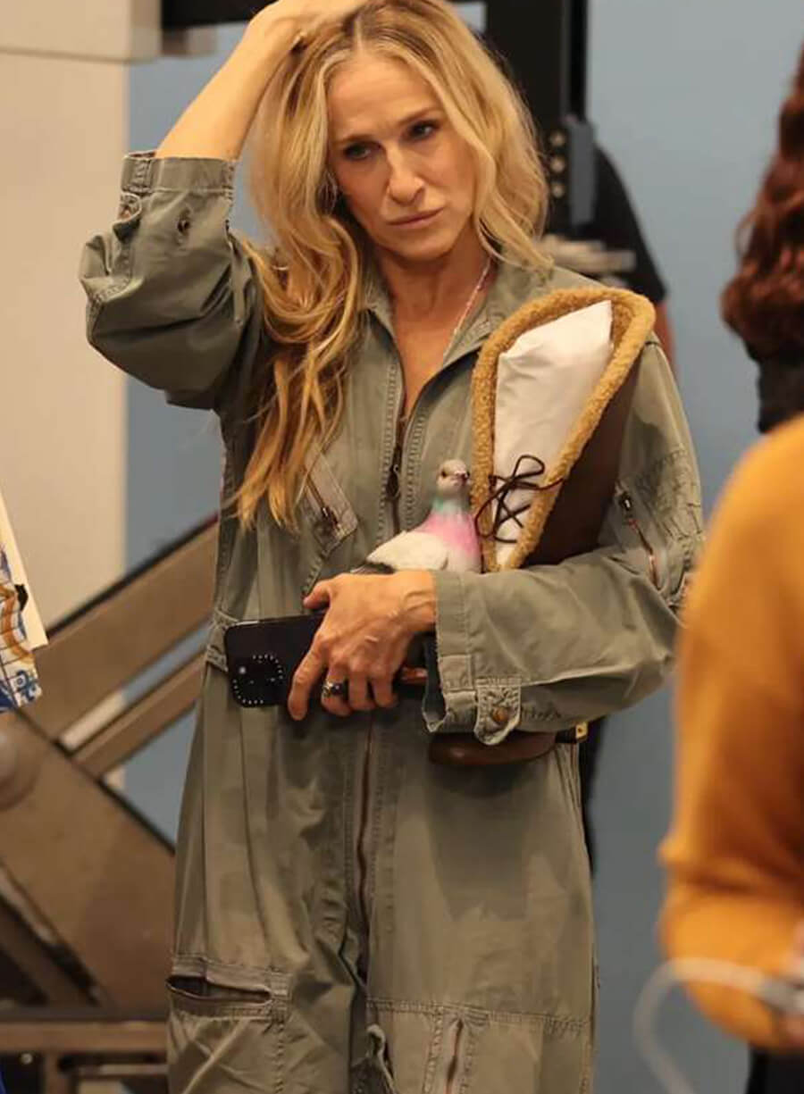 Harpoon Carrie Bradshaw Inspired Green Cotton Fabric Cotton Jacket - And Just Like That S02 Style