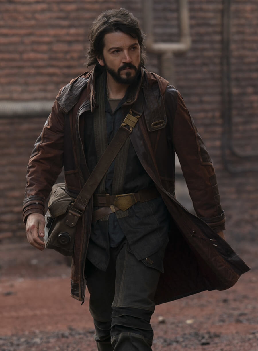 Harpoon Diego Luna Inspired Brown Real Leather with Fabric Coat - Andor Tv Series Style
