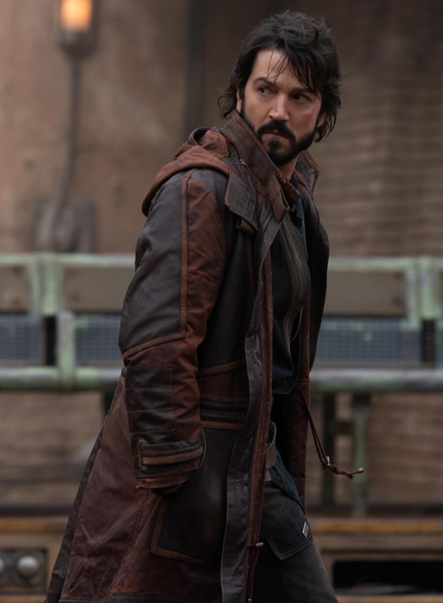 Harpoon Diego Luna Inspired Brown Real Leather with Fabric Coat - Andor Tv Series Style