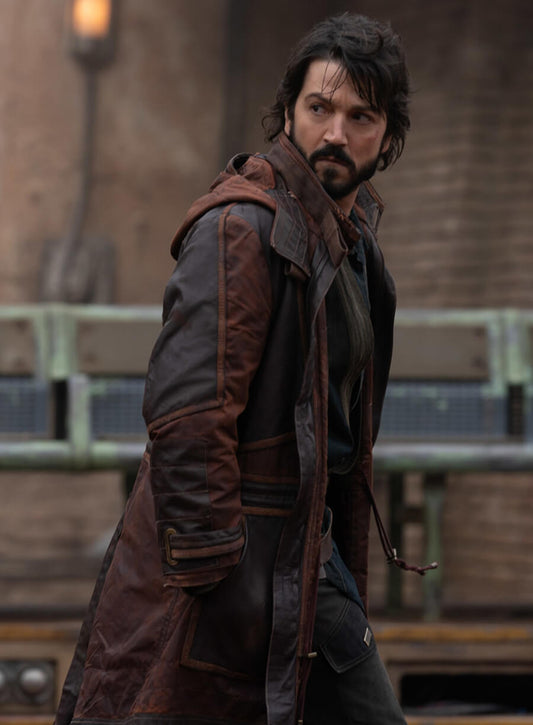 Harpoon Diego Luna Inspired Brown Real Leather with Fabric Coat - Andor Tv Series Style