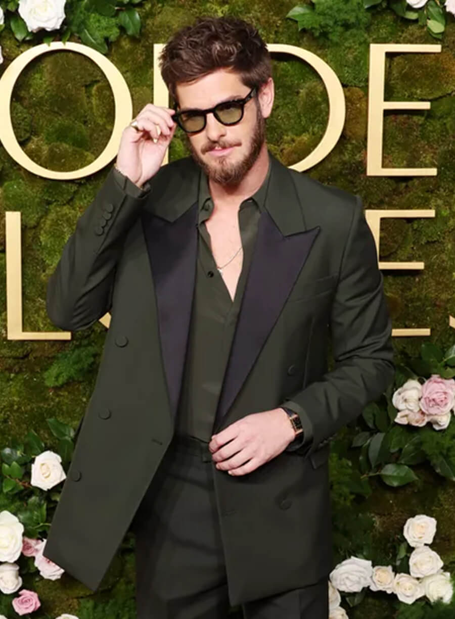 Harpoon Andrew Garfield Inspired Green Leather Jacket - Golden Globes Red Carpet 2025 Style
