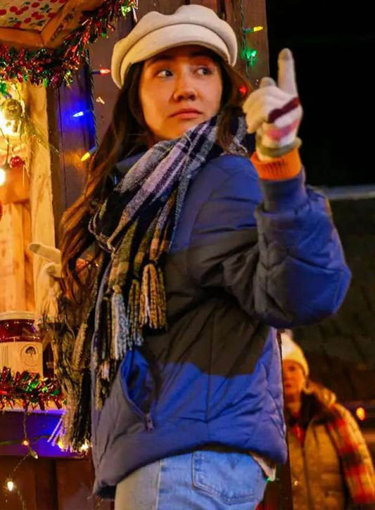 Harpoon Anna Zhang Inspired Blue Parachute Fabric Leather Jacket - A Cherry Pie Christmas Style
