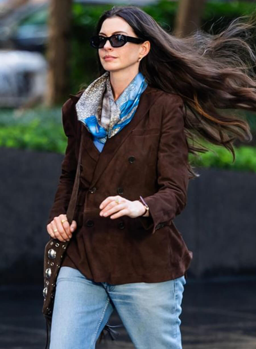 Harpoon Andrea Sachs Inspired Brown Suede Leather Leather Jacket - The Devil Wears Prada 2 Style